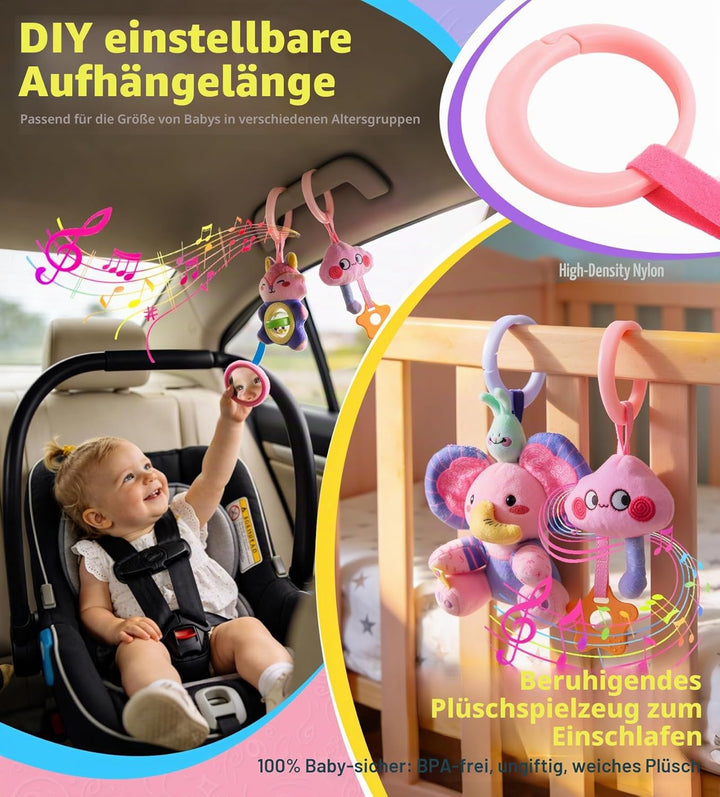 Kinderwagenspielzeug für Mädchen - 0-12 Monate Babyspielzeug Musik Spirale Kinderwagen Spielzeug, 5-