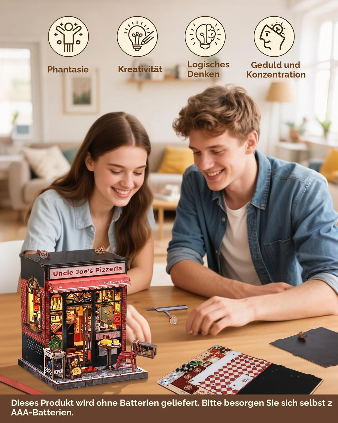 CUTEBEE Book Nook Kit - DIY Miniaturhaus Bausatz (Pizzeria-Szene) mit LED-Beleuchtung, Retro Bücherr