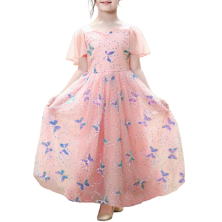 Sunny Fashion Mädchen Kleid Blume Schnüren Saum Hochzeit Erstkommunion Gr. 110-158 122 Rosa Schmette
