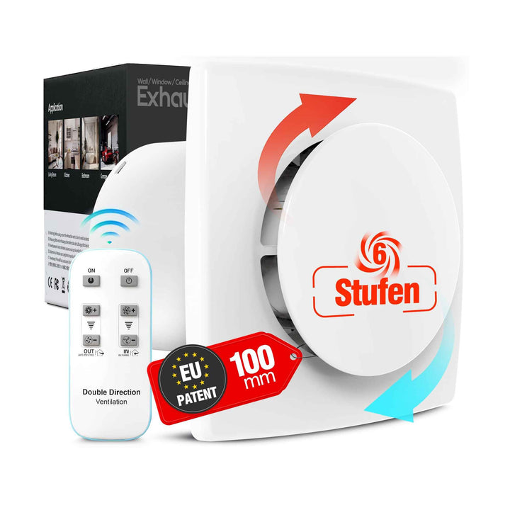 BUMSOU Badlüfter 100mm mit Fernbedienung, Bidirektional, 6 Geschwindigkeiten mit Anzeigeleuchte, Spe