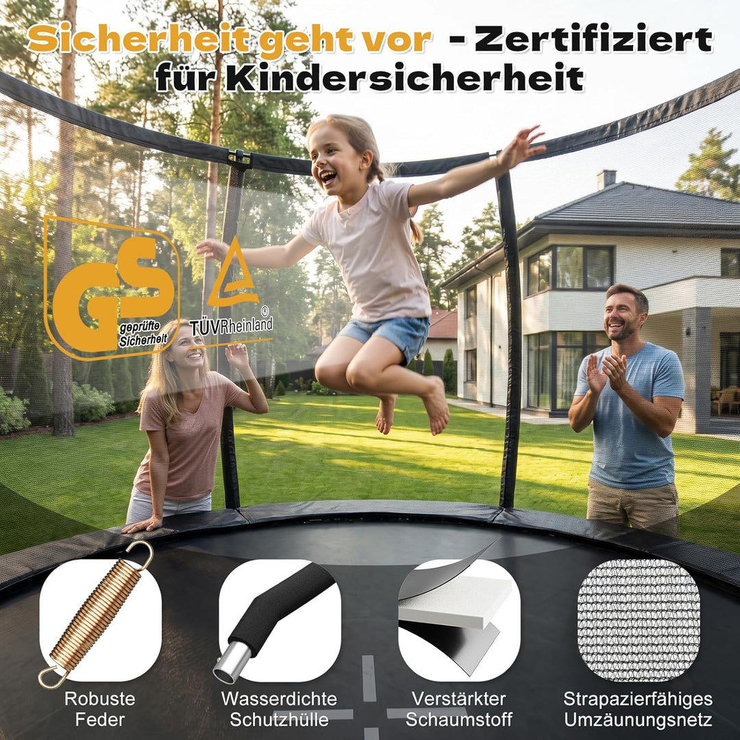 JUMMICO Trampolin Outdoor Ø 228/305/366/427/488 cm mit Schutznetz und Leiter, GS-geprüftes Freizeit-