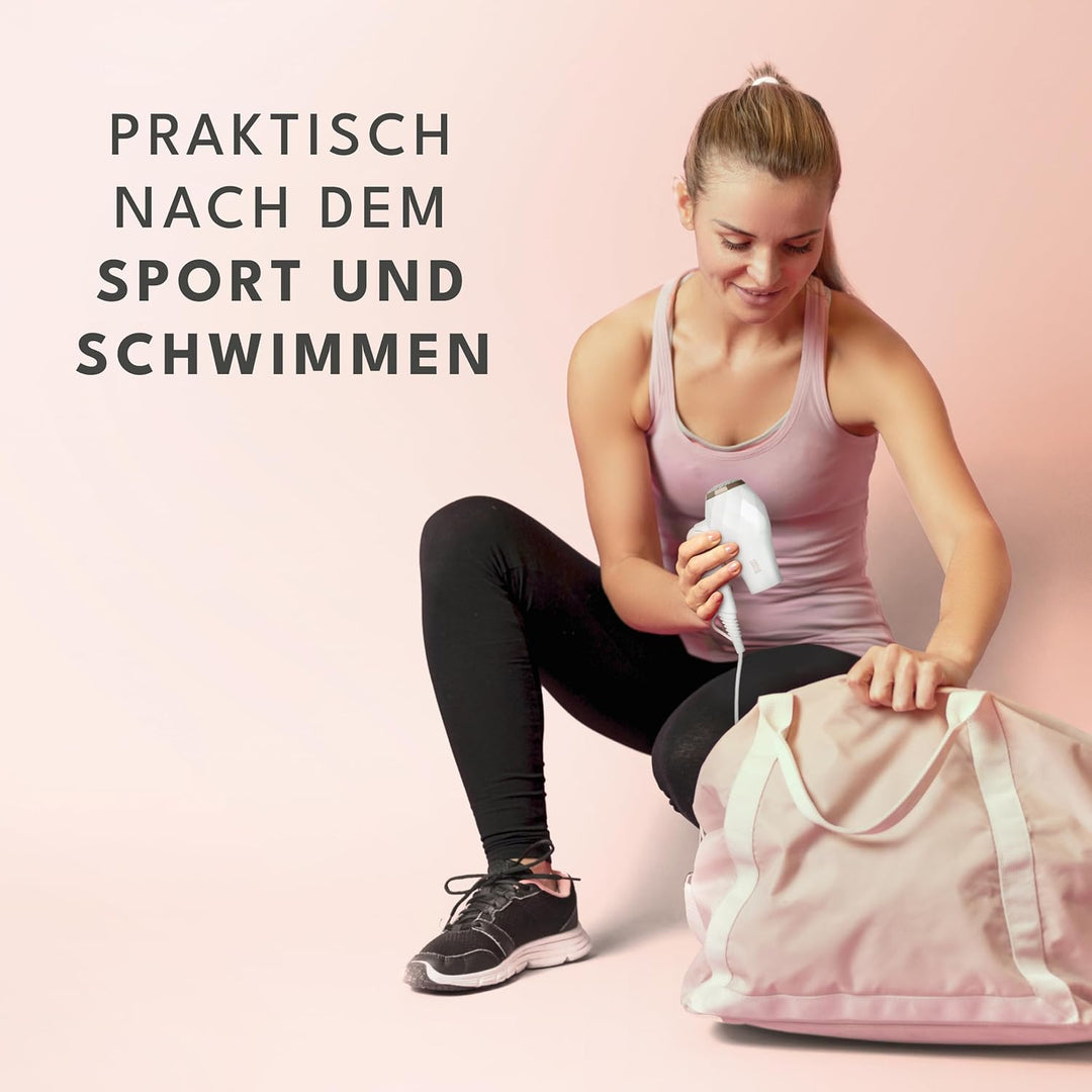 LEBENLANG Reisefön klappbar klein - Duale Spannung & Inkl. Reisetasche mit Stylingdüse I Reise Föhn