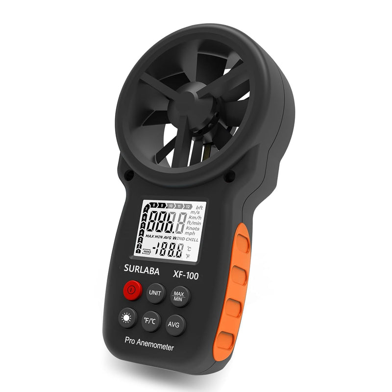 SURLABA Digital Windmesser, Handheld Anemometer 0.3-30m/s Wind Speed Gauge, Windmessgerät mit Hinter