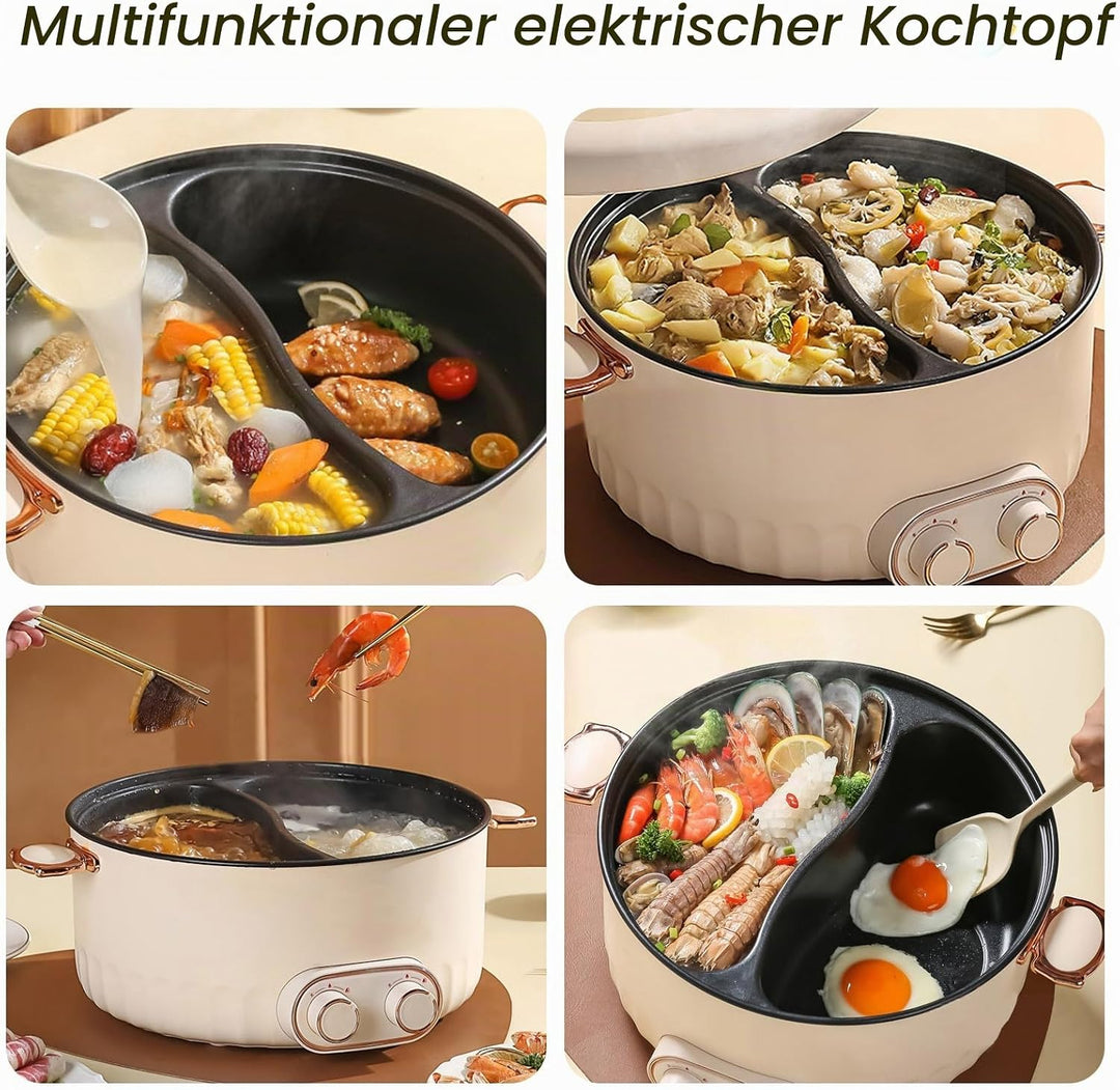 Hotpot Elektrisch Pot, 6L Hot Pot Elektrisch, 2000W Tragbare Multifunktionale Antihaft-Bratpfanne mi