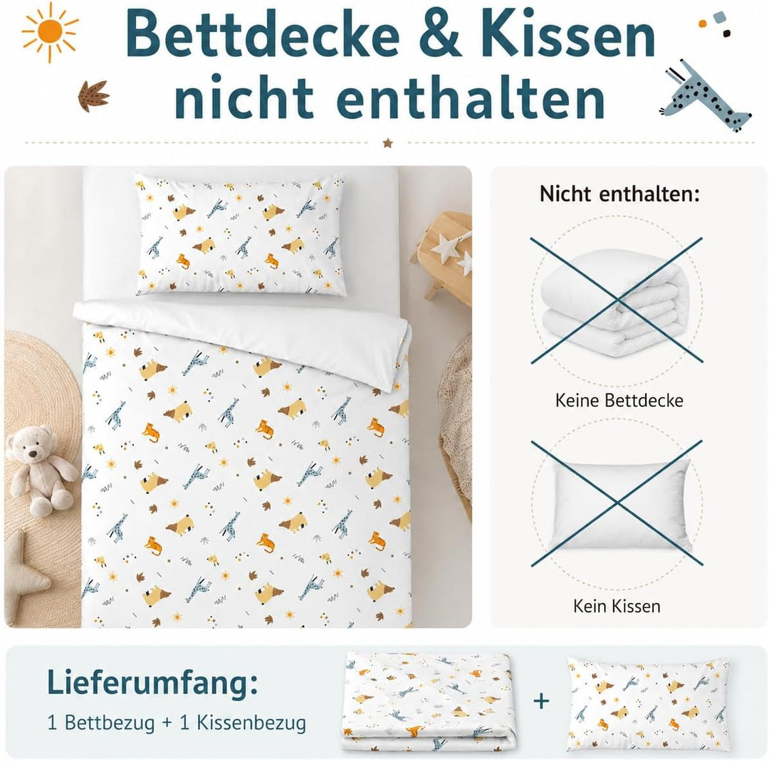 various Wendbare Babybettwäsche-Sets (60 x 120 cm), 100% Baumwolle, bestehend aus Bettbezug und Kiss