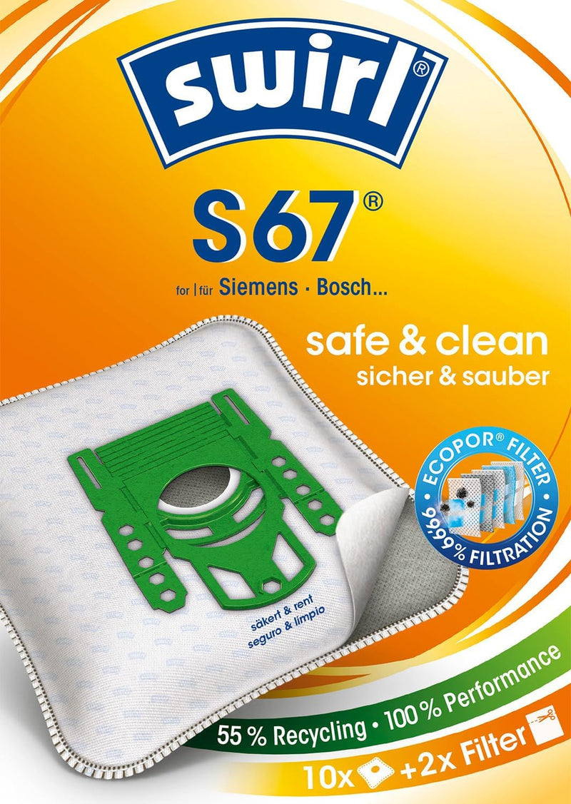 S 67 EcoPor Staubsaugerbeutel, 10 Beutel 10 Pack Staubsaugerbeutel