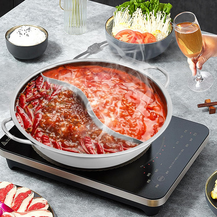 Heisstopf aus Edelstahl, Elektrische Hot Pot Wokpfanne, Hot Pot Induktion Suppentopf Glasdeckel, für