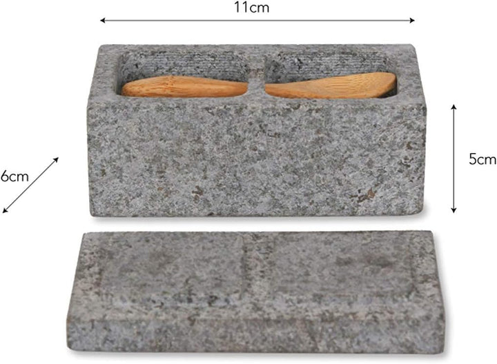 Ckb Ltd Salz- und Pfefferbox aus Granit, mit Bambuslöffel, Steinbox mit Deckel für Kräuter und Gewür