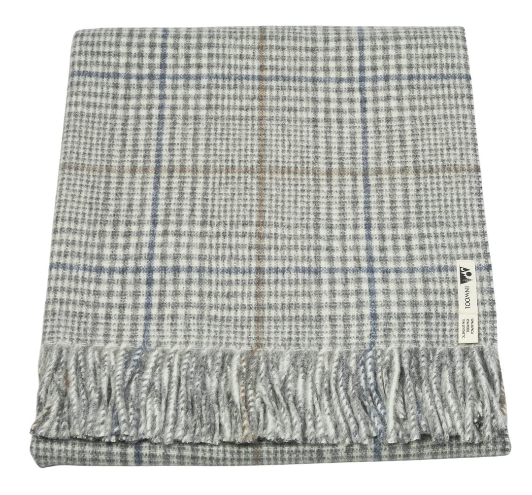 Generisch Alpaka Decke Wolldecke Kuscheldecke 150x200cm - Design Bern Karo (Hellgrau), Hellgrau