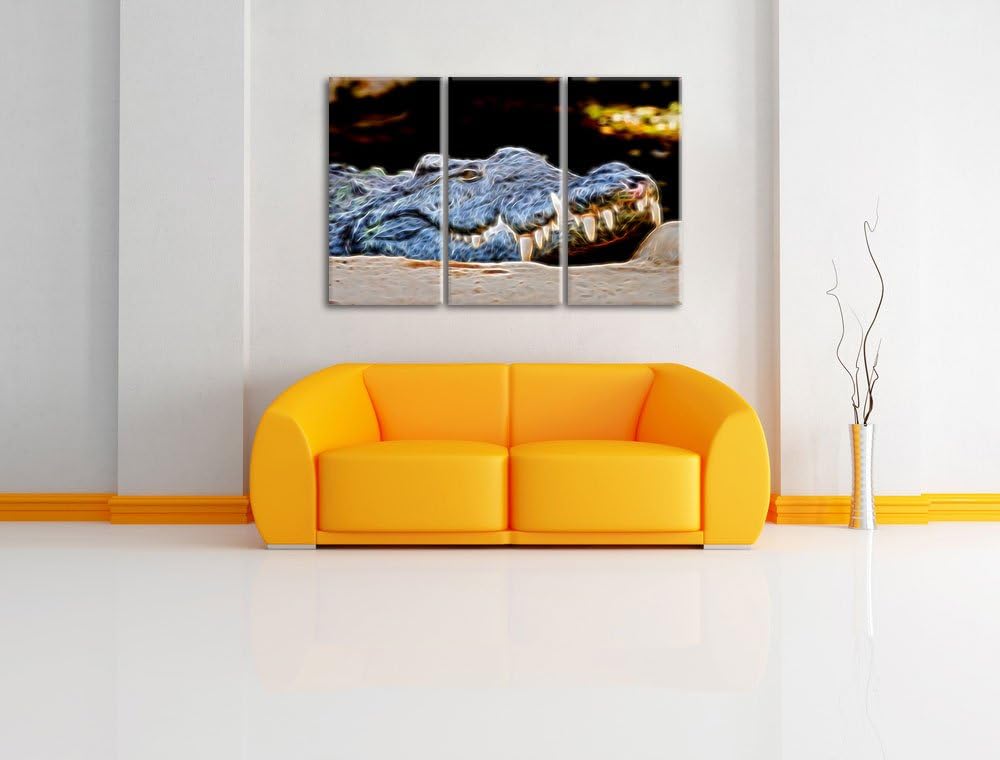 Dark gigantisches Krokodil NewArt 3-Teiler Leinwandbild 120x80 Bild auf Leinwand, XXL riesige Bilder