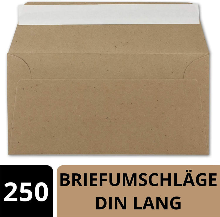 250x Kraftpapier Umschläge DIN Lang - Braun ÖKO - Haftklebung selbstklebend 11 x 22 cm - 120 g/m² Br