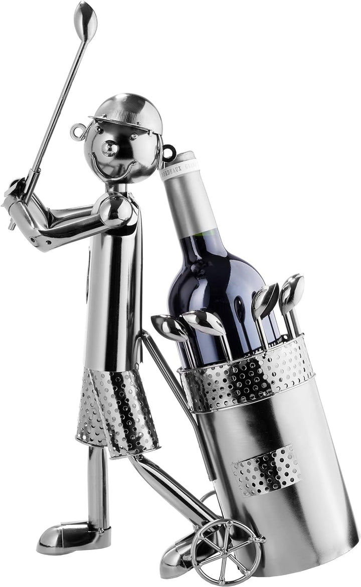 BRUBAKER Flaschenhalter Golfspieler beim Abschlag Metall Skulptur Geschenk mit
