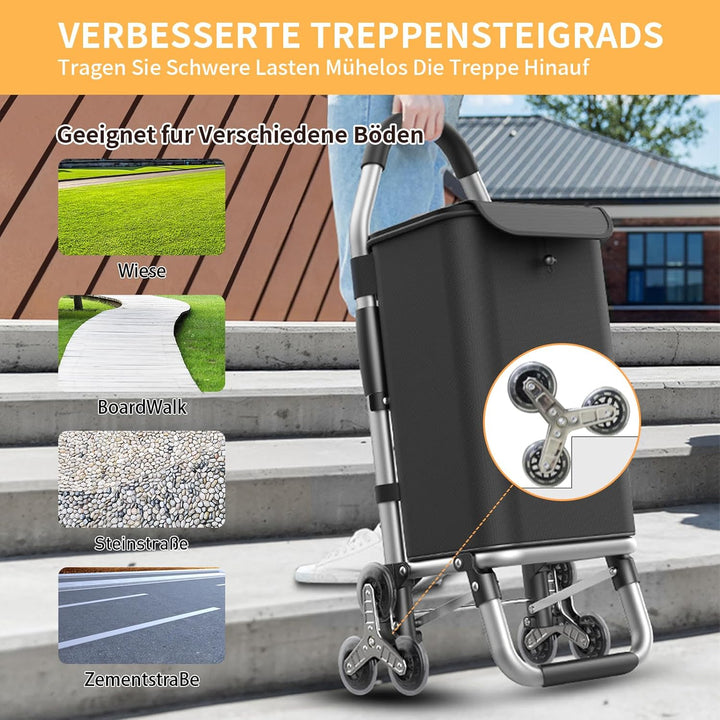 Einkaufstrolley Klappbar mit 56L Kapazität und Belastbar bis 50kg, 2 in 1 Multifunktions Mutige Alum