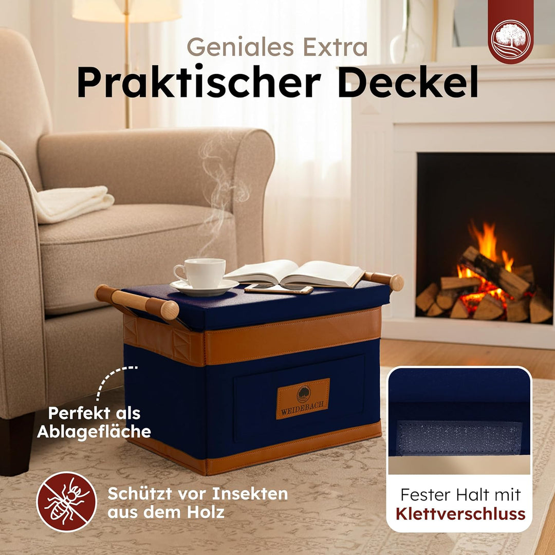 WEIDEBACH® Holzkorb für Kaminholz 35L (erweiterbar auf 50L), Kaminholzkorb dunkelblau schwer belastb