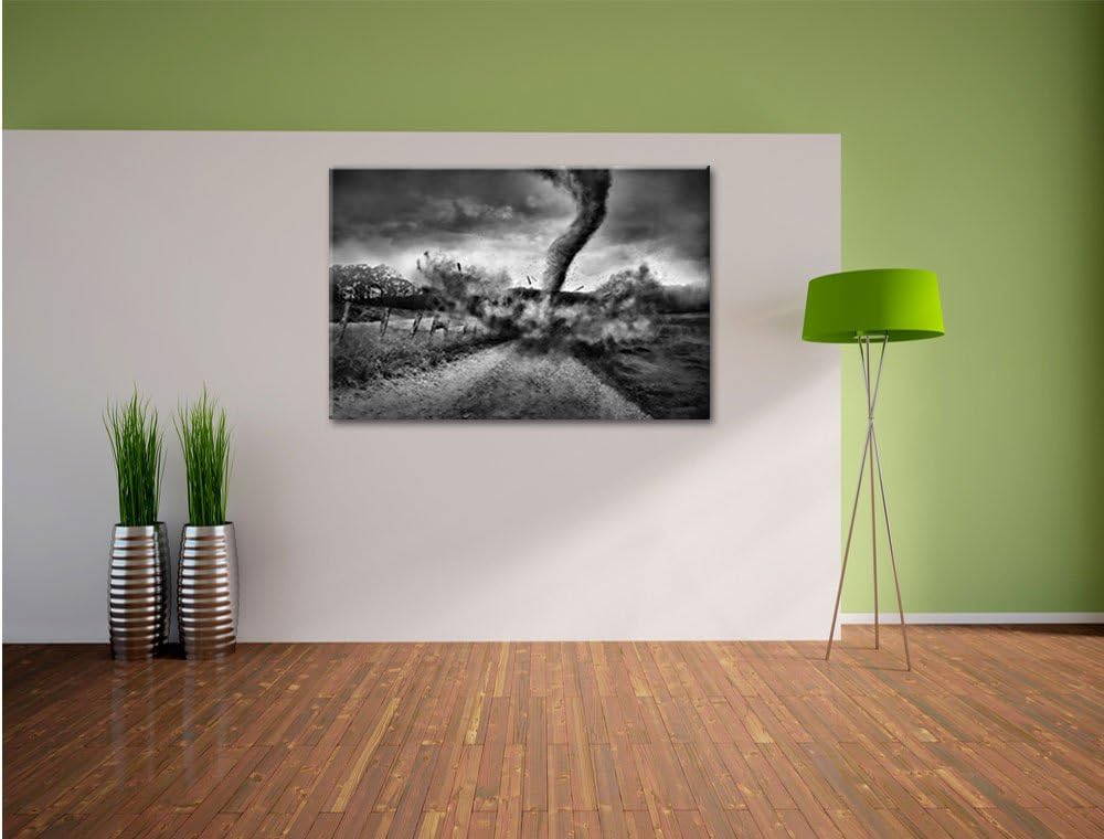 Monocrome, Tornado, Format: 100x70 auf Leinwand, XXL riesige Bilder fertig gerahmt mit Keilrahmen, K