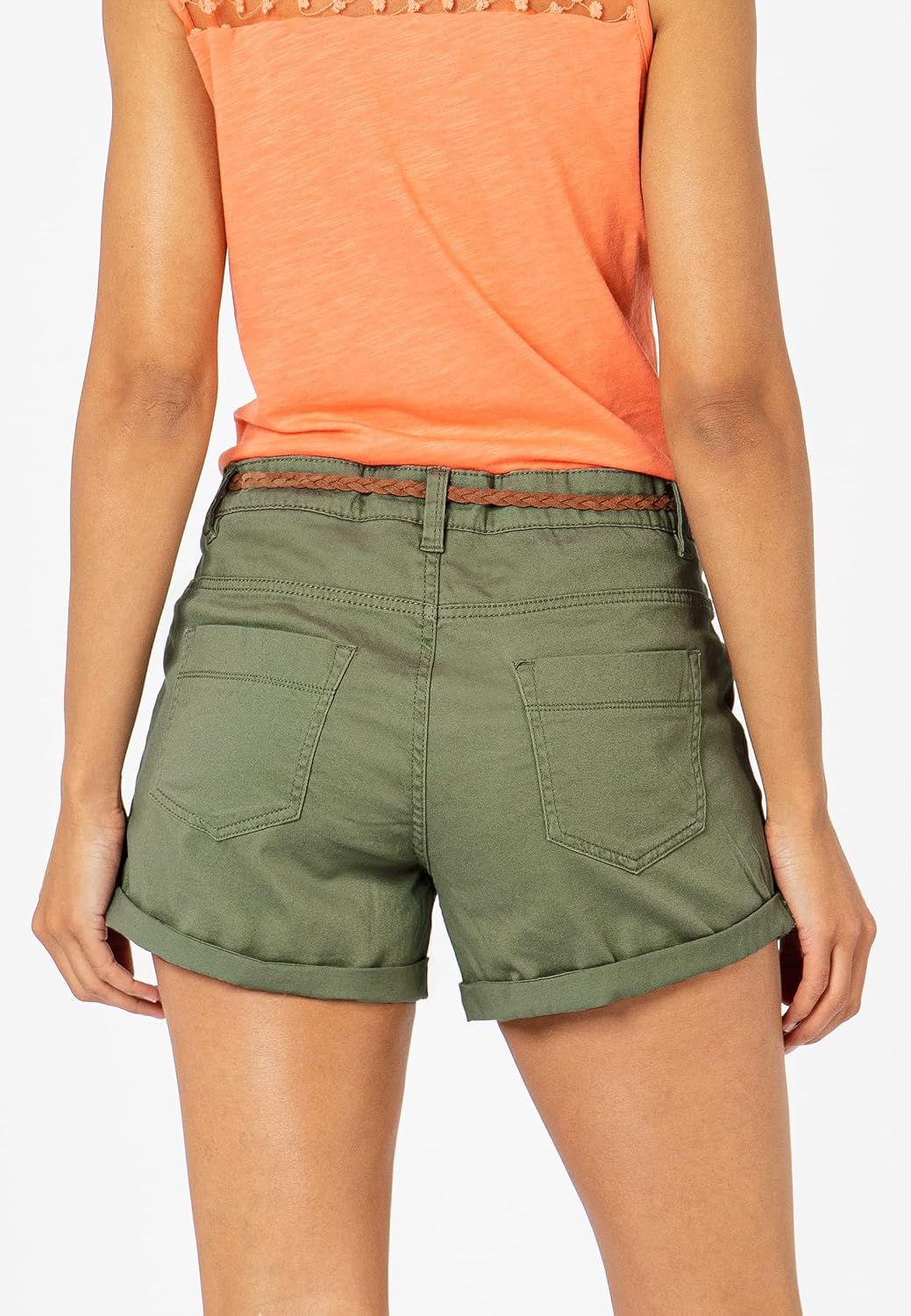 Sublevel Damen Kurze Hose Stretch-Shorts mit Flecht-Gürtel L Middle-green, L Middle-green