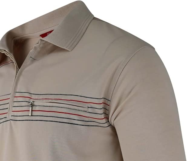 Soltice Herren Langarm Poloshirt mit Brusttasche, Polohemd mit kariert, Gestreiftem Kragen, Blousons