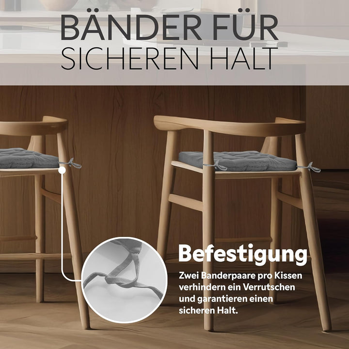 Brandsseller 4er Set Stuhlkissen 40x40x5 cm Sitzkissen Polster Stuhlauflage mit Haltebändern Dekokis