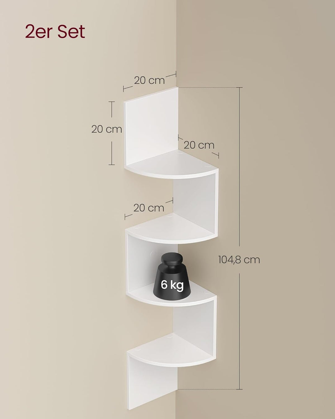 VASAGLE Set mit 2 Eck-Bücherregalen, Eckregalen, Wandregale mit 4 Ebenen, im Schlafzimmer, Wohnzimme