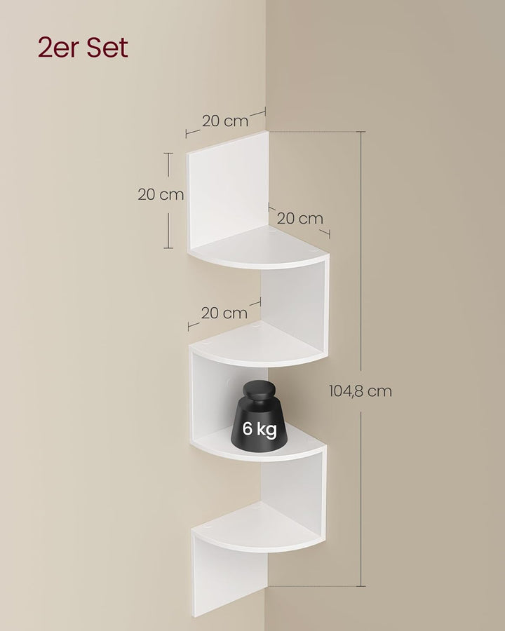 VASAGLE Set mit 2 Eck-Bücherregalen, Eckregalen, Wandregale mit 4 Ebenen, im Schlafzimmer, Wohnzimme