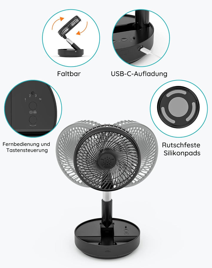 Tragbarer oszillierender Ventilator, höhenverstellbarer Ventilator mit Fernbedienung, faltbarer Vent