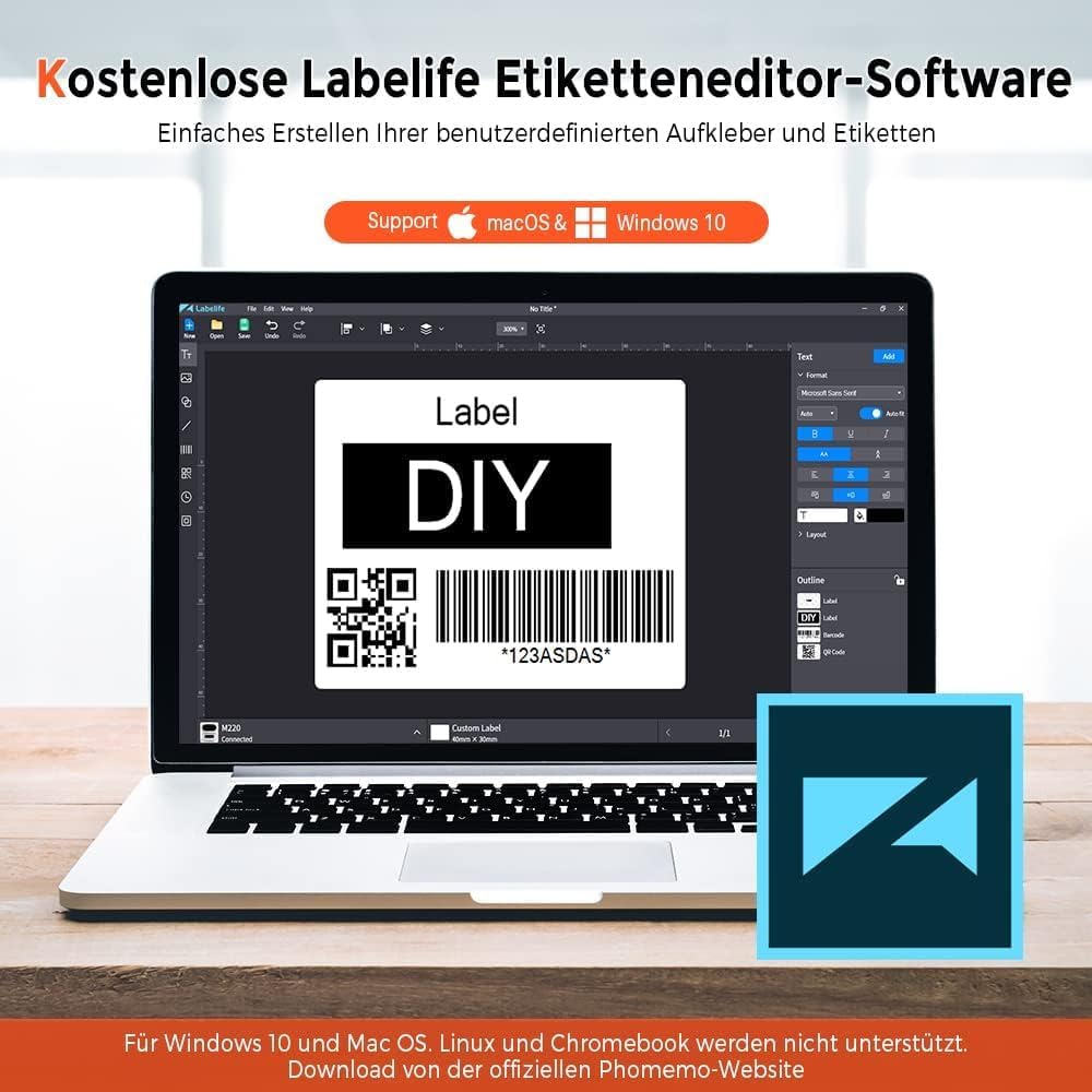 Phomemo M220 Etikettenhersteller, tragbarer Drucker, 80cm Bluetooth | Thermoetikettendrucker für Bar