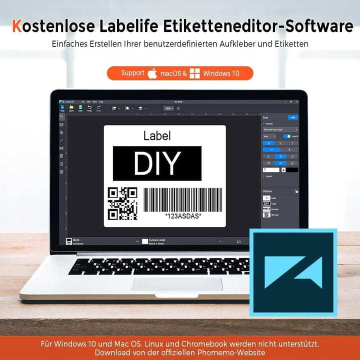 Phomemo M220 Etikettenhersteller, tragbarer Drucker, 80cm Bluetooth | Thermoetikettendrucker für Bar