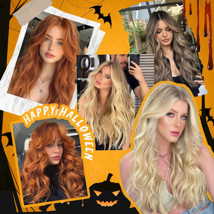 HAIRCUBE Damen Perücke,Ombre Blonde Perücke Lange Lockige Mit Pony Für Frauen,Natürliche Synthetisch