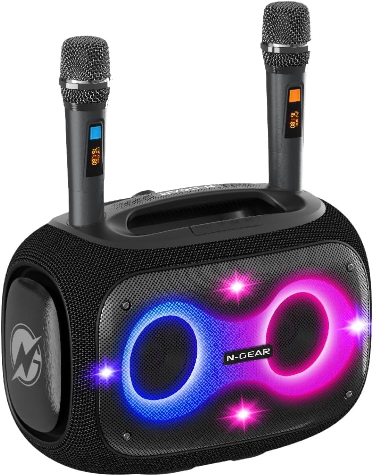 N-Gear NRG 600 Bluetooth Lautsprecher Musikbox - Partybox Bluetooth und Karaoke Maschine mit 2 Mikro