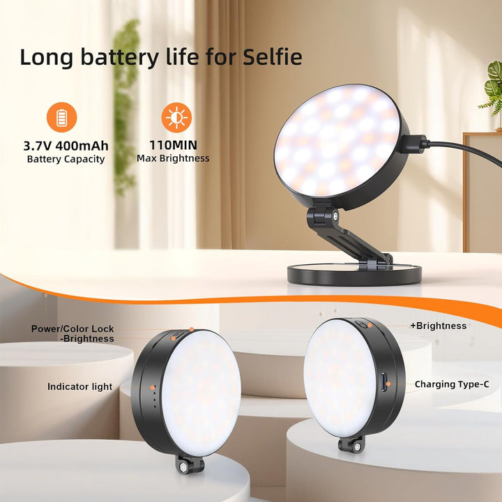 Magnetische Selfie-Licht, Handy-Licht kompatibel, 5 Level 2500K-6500K, CRI 95+, 360° LED Selfie Ring