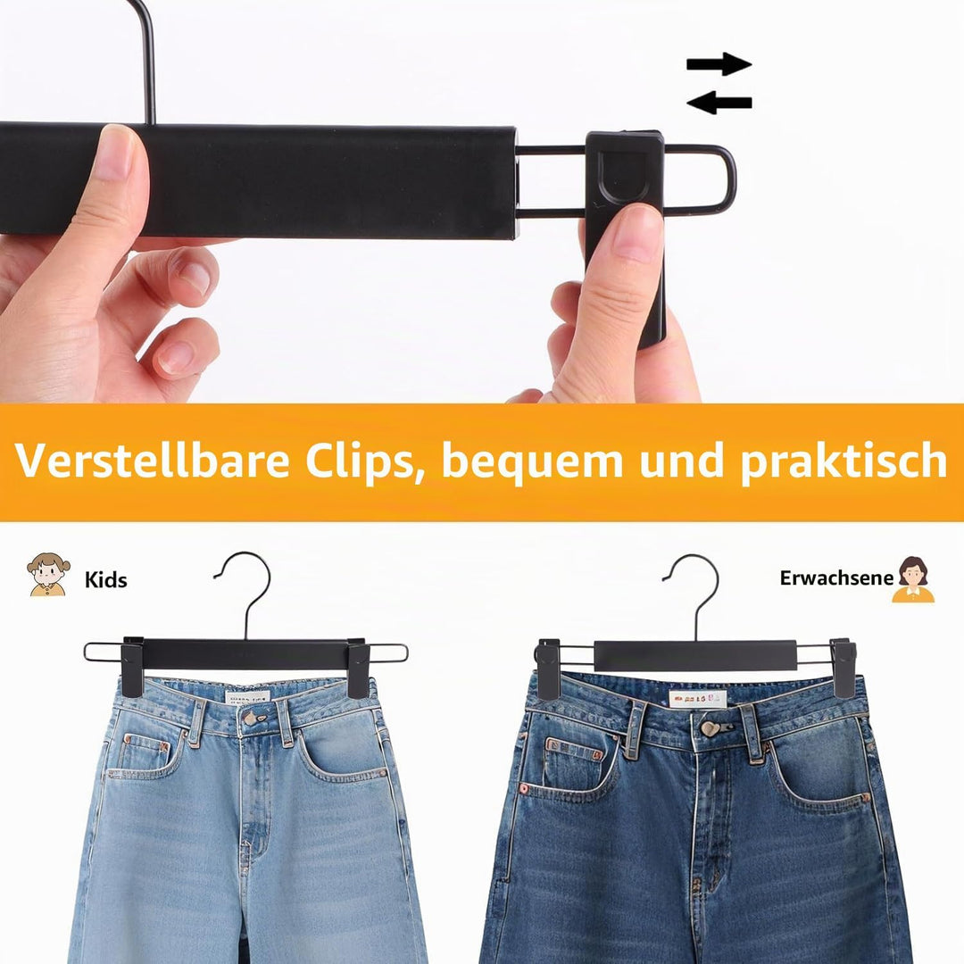 Hosenbügel,30 Stück Kleiderbügel mit starken Antirutsch verstellbaren Clips Haken,Platzsparend Hosen