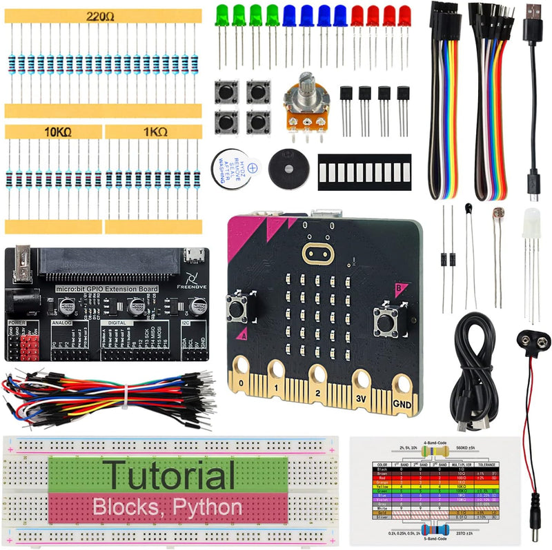 FREENOVE Basic Starter Kit for BBC Micro:bit (V2 Included), 179-Page Detailed Tutorial, 162 Items, 2
