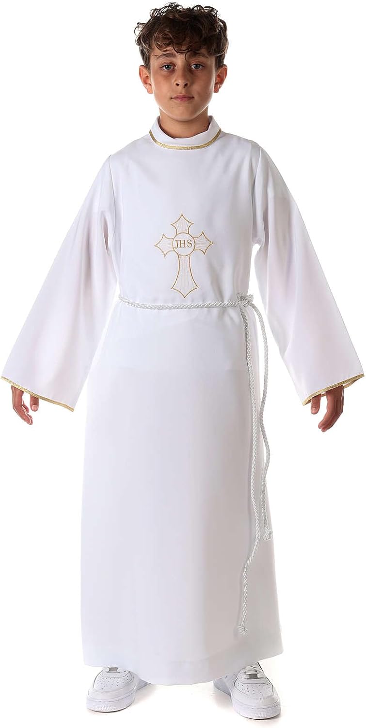 Holyart Erstkommunionalbe für Jungen mit Kreuz-Stickerei IHS, 110 cm (43.5 inc.), 110 cm (43.5 inc.)