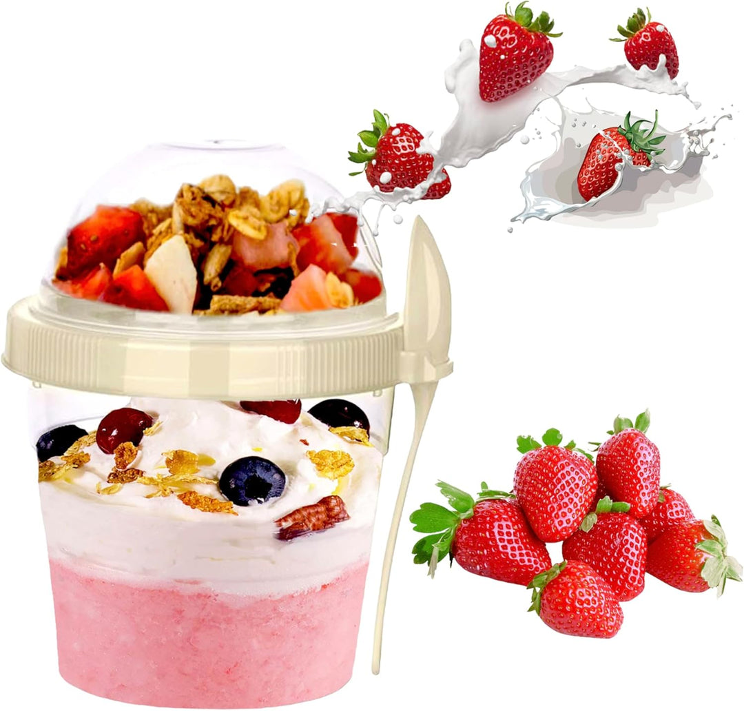 Joghurtbecher mit Löffel, 500ml wiederverwendbare Frühstückstöpfe, Müslibehälter für unterwegs, Lunc