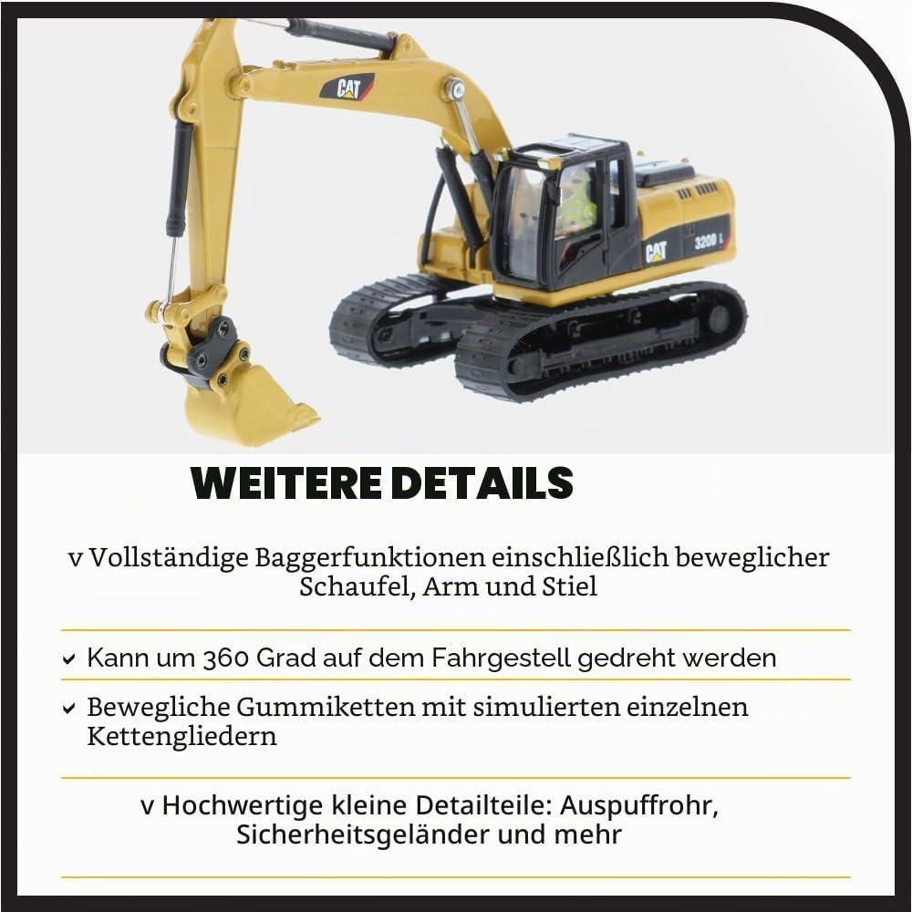 Diecast Masters 85652 - Caterpillar Bagger mit Zubehör 320D, Massstab 1:87, ca. 11,7 x 4,5 x 4,8 cm,