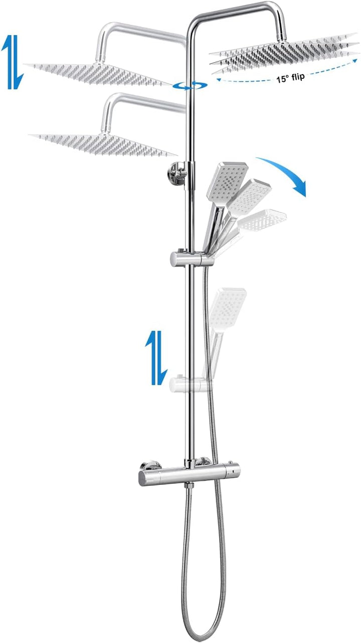 BONADE Duschsystem mit Thermostat Regendusche Duschkopf aus 304 Edelstahl, Duscharmatur Komplettset