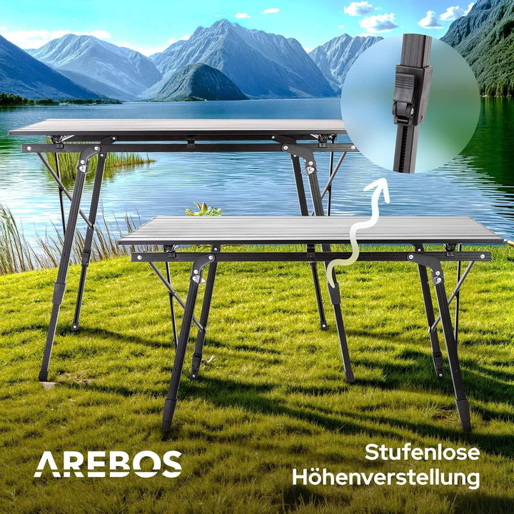 Arebos Campingtisch faltbar 90 x 51,5 cm | Klapptisch höhenverstellbar 47-69 cm | Camping Zubehör, G