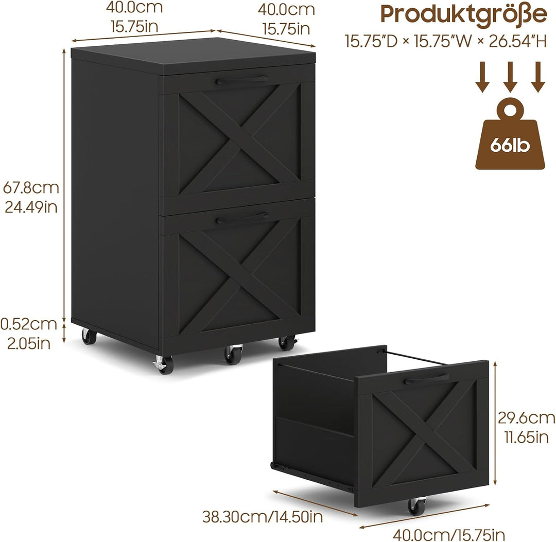 BonVache Rollcontainer, Aktenschrank mit 2 Schubladen und Rollen, Vertikaler Schubladenschrank im Ba