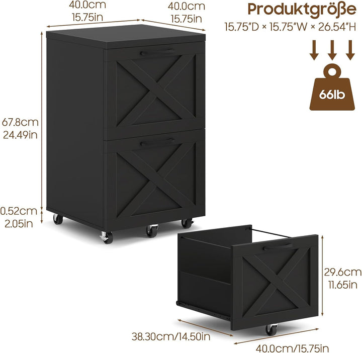 BonVache Rollcontainer, Aktenschrank mit 2 Schubladen und Rollen, Vertikaler Schubladenschrank im Ba