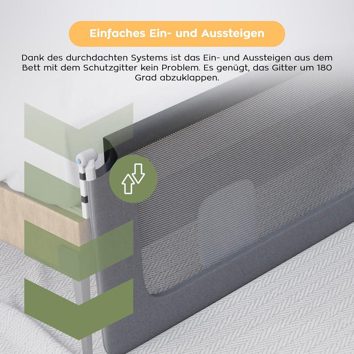 TULANO Cover 30 | Bettgitter 200 cm Bettschutzgitter Kinderbettgitter für Kinder | Klappbar 180° | G