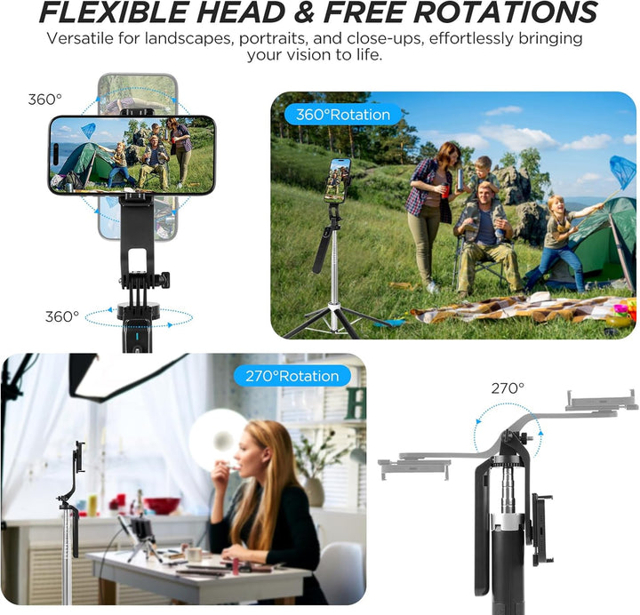 180cm Handy Stativ, Romon Selfie Stick Quad-Stativ, 360° Drehung Aluminium ausziehbarer Handy-Stativ