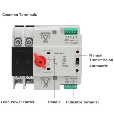 BuyWeek Dual Power Automatischer Transferschalter, 220 V Automatischer Umwandlungsschalter Unterbrec