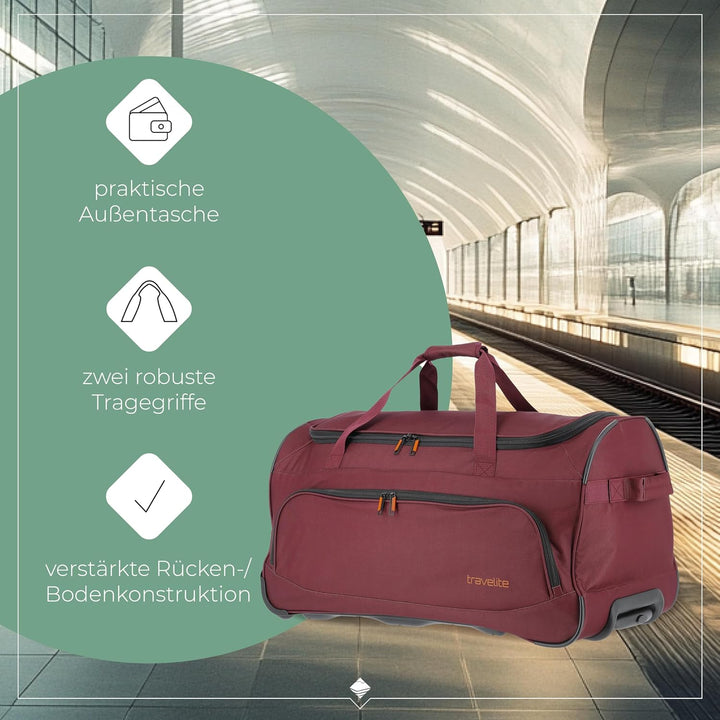 travelite 2-Rad Trolley Reisetasche Grösse L, Gepäck Serie BASICS FRESH: Weichgepäck Reisetasche mit