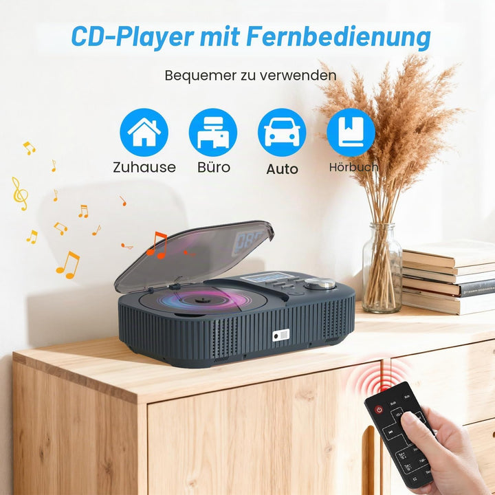 MONODEAL CD Player mit Radio und Bluetooth,White Noise,Stereo Lautsprecher | Wiederaufladbar CD Play