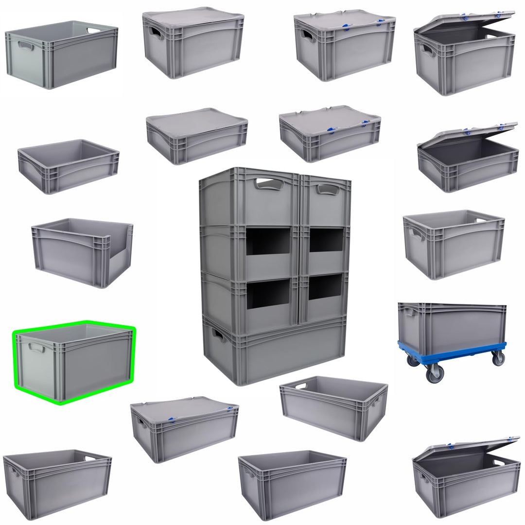 Hesselink Eurobox 60x40x32 cm, Handgriffe geschlossen, stapelbar, 64,5 Liter, grau, lebensmittelecht
