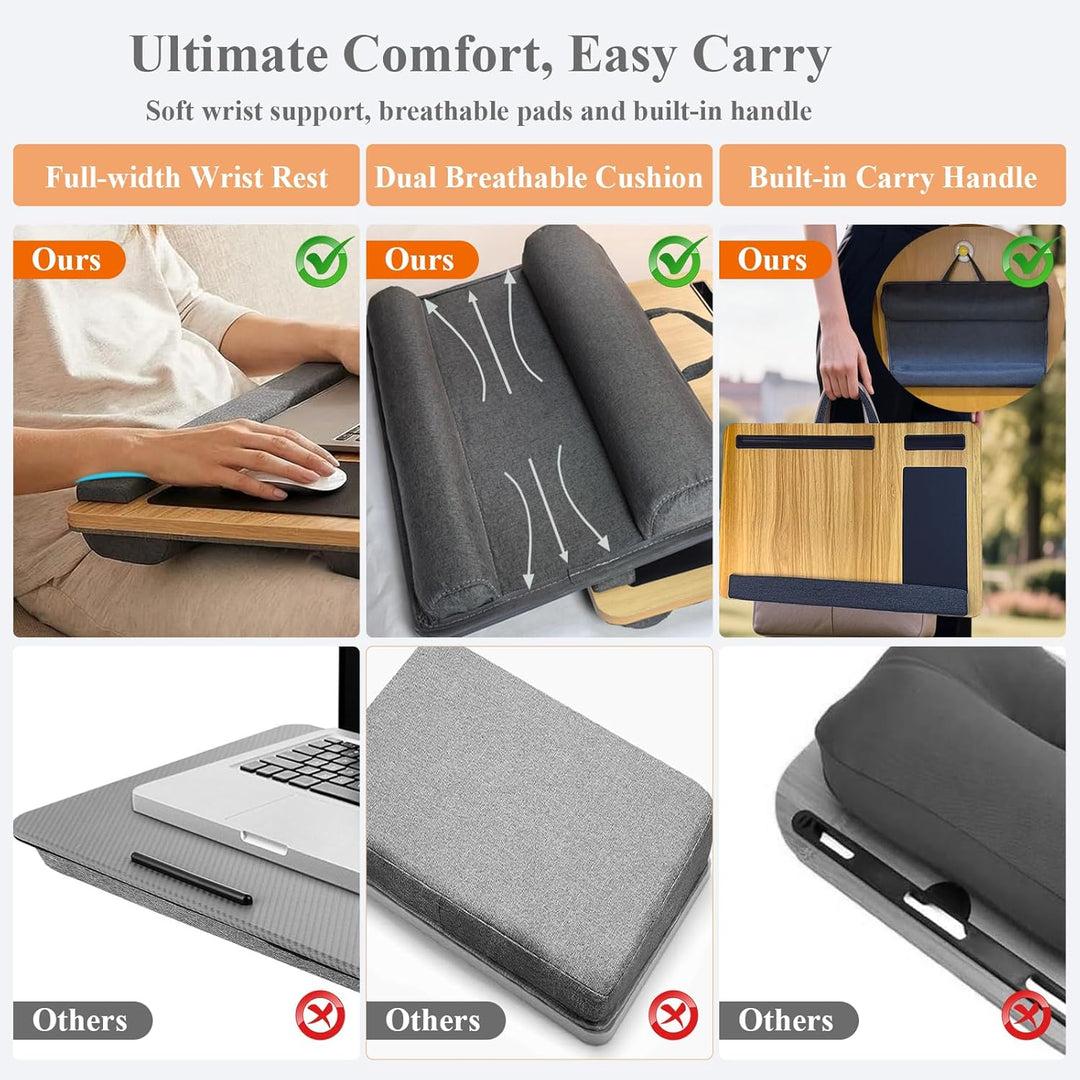 Laptopunterlage 55x34cm für Heim Bett Sofa mit Knietablett mit Kissen,Handgelenkauflage Handyhalter,