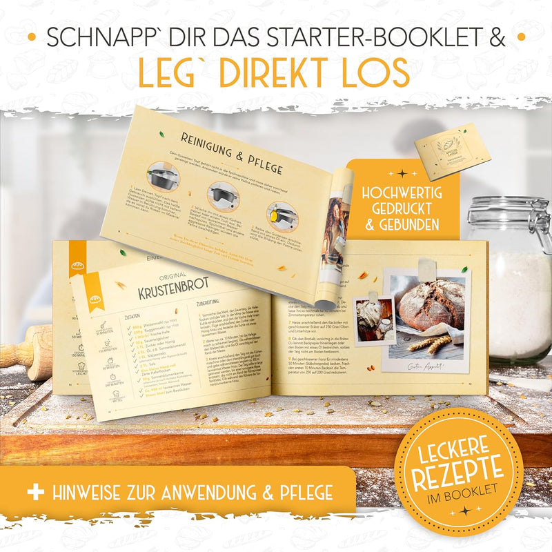 KRUSTENZAUBER Gusseisen Topf Brot Backen [inkl. Gärkorb] - Robuster 26cm gusseiserner Brottopf zum b