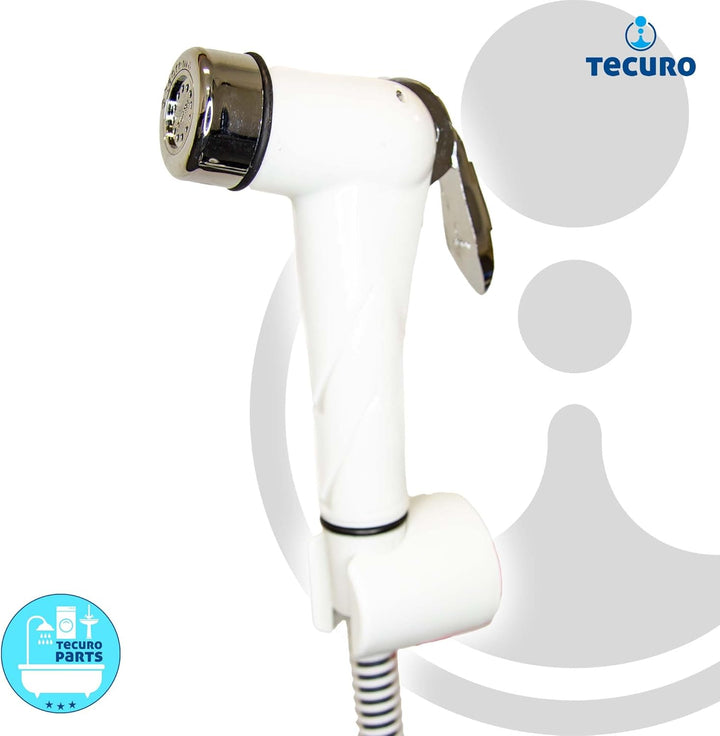 tecuro Bidet WC Handbrause Set SHATTAF, weiss/chrom, 1-strahlig, 1,20 m Schlauch und Wandhalter - T1