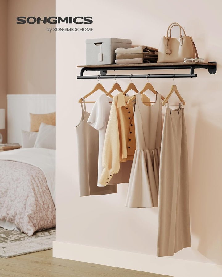 SONGMICS Wandgarderobe, Garderobe, Wandregal mit Kleiderstange, Gesamtbelastbarkeit 35 kg, 28 x 109