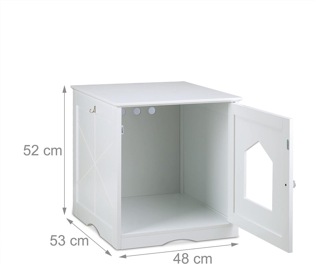 Relaxdays Katzenschrank, grosser Eingang, Magnettür, Rückseite mit Luftlöchern, HBT: 52 x 48 x 53 cm